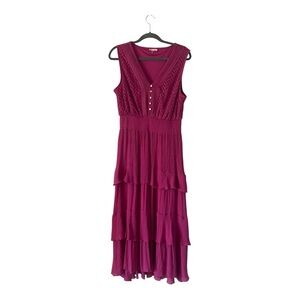 Sleeveless Fuchsia Tiered Maxi Dress with Smocked Waist